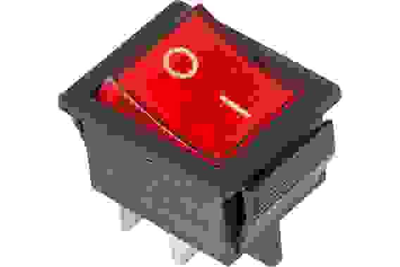 Выключатель клавишный 250V 16А (4с) ON-OFF красный с подсветкой, REXANT