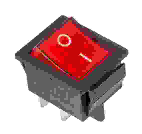 Выключатель клавишный 250V 16А (4с) ON-OFF красный с подсветкой, REXANT