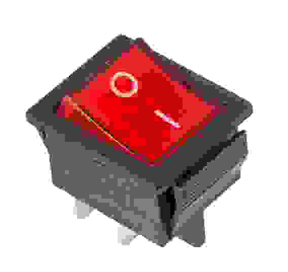 Выключатель клавишный 250V 16А (4с) ON-OFF красный с подсветкой, REXANT