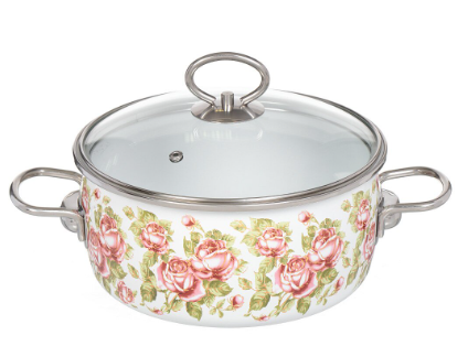 Кастрюля 3,0л сфер белая с рис [GABRIELLA]