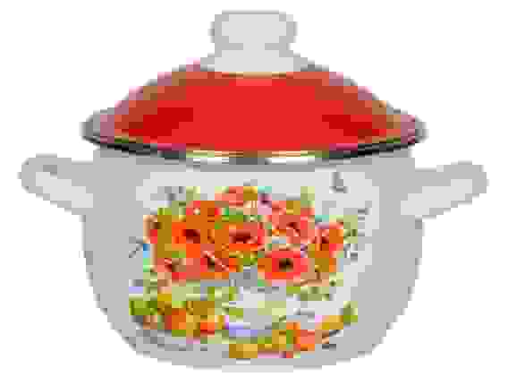 Кастрюля 3,0л шар белая красн кр с рис [ORANGE]