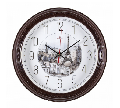 Часы настенные круг d=28,5см, корпус коричневый "Эскиз Парижа" "Рубин"