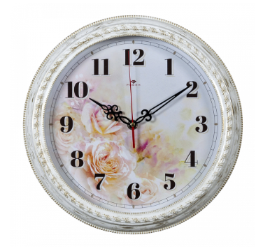 Часы настенные круг d=28,5см, корпус белый с золотом "Акварельные розы" "РУБИН"