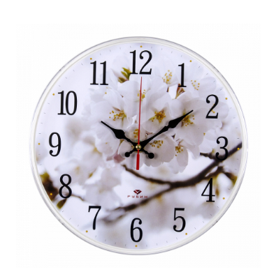 Часы настенные круг d=25см, основание белое &quot;Цветение яблони&quot; &quot;Рубин&quot;