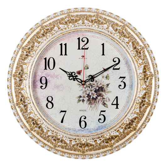 Часы настенные круг d=38см, корпус белый с золотом &quot;Полевые цветы&quot; &quot;Рубин&quot;