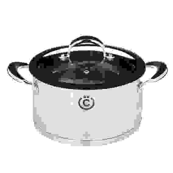 Кастрюля 22х12см 4,3л, со стекл. крышкой, индукция, нерж. сталь Джела ВСЁГАЗИН