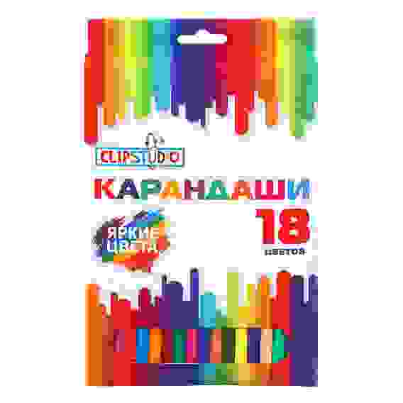 Карандаши 18 цветов шестигранные заточ., пластик, улучшенное письмо, в карт.коробке ClipStudio
