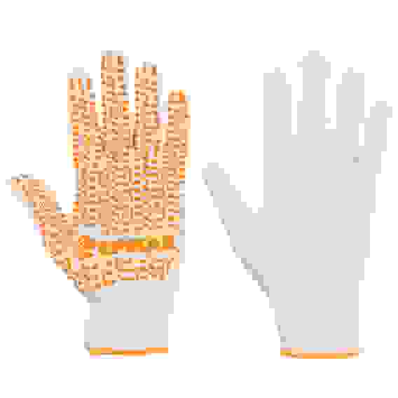 Перчатки вязаные ЛЮКС х/б с ПВХ напылением, 5 нитей, белые, 62гр, 24см, подвес ЕРМАК