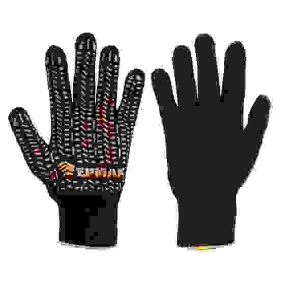 Перчатки вязаные ЛЮКС х/б с ПВХ напылением, 5 нитей, черные, 62гр, 24см, подвес ЕРМАК