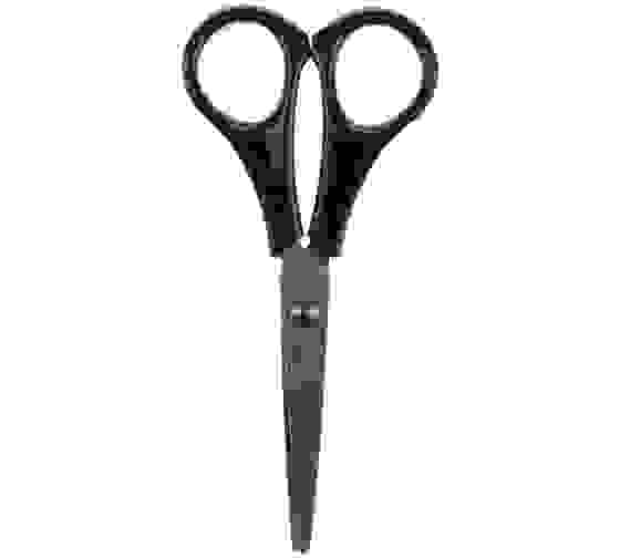 Ножницы OfficeSpace 13,7см, черные ручки, ПВХ чехол с европодвесом