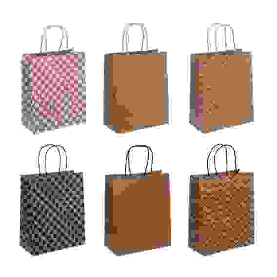 Пакет подарочный бумажный, крафт с рисунком, 27x22x11 см, 6 дизайнов LADECOR