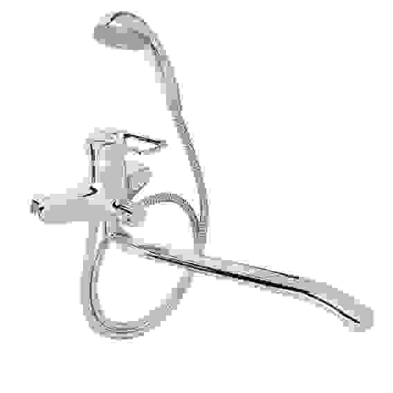 Смеситель для ванны Атриа, плоский излив 40см, душ. набор, картридж 40мм, латунь, хром RAIN