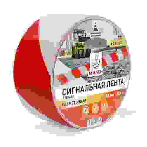 Лента полимерная разметочная с липким слоем50ммх25м(бело-красная)