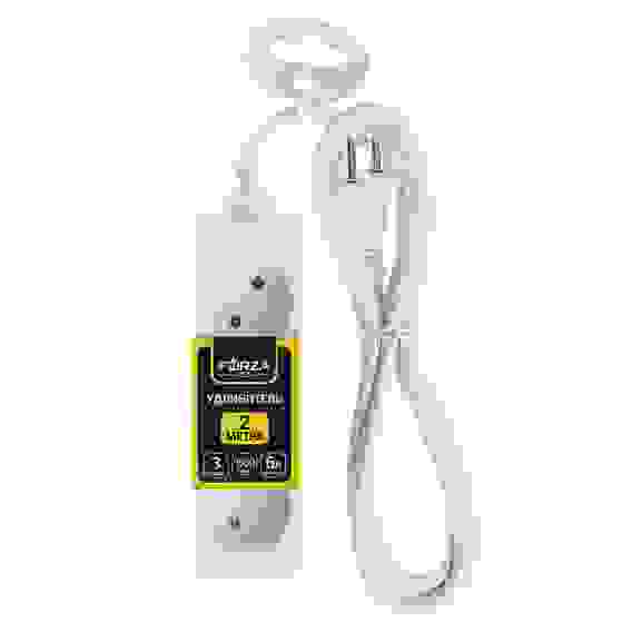 Удлинитель 3 гнезда, сеч. провода 0,75 кв.мм, 2м, евророзетка, 6A, макс. мощность1500Вт FORZA