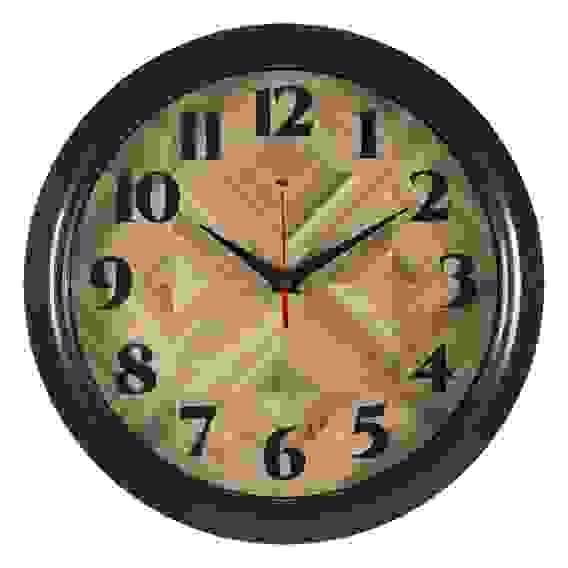 Часы настенные круг d=30см, корпус черный &quot;Текстура дерева&quot; &quot;Рубин&quot;