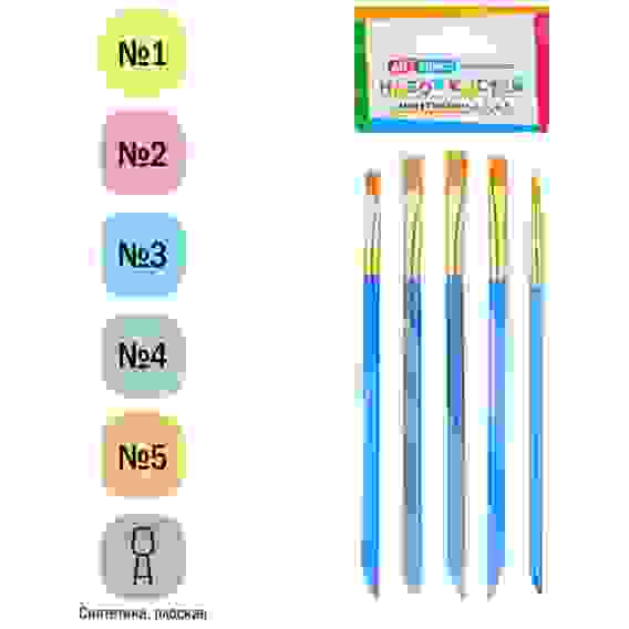 Набор кистей ArtSpace 5шт., синтетика, плоские, № 1, 2, 3, 4, 5, пакет, европодвес