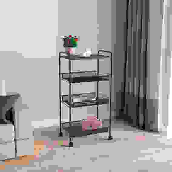 Этажерка Ладья на колесиках 34КС (черный) 45*30*88см, стол дерево+3корзины (до 10кг) Э560Ч ЗМИ