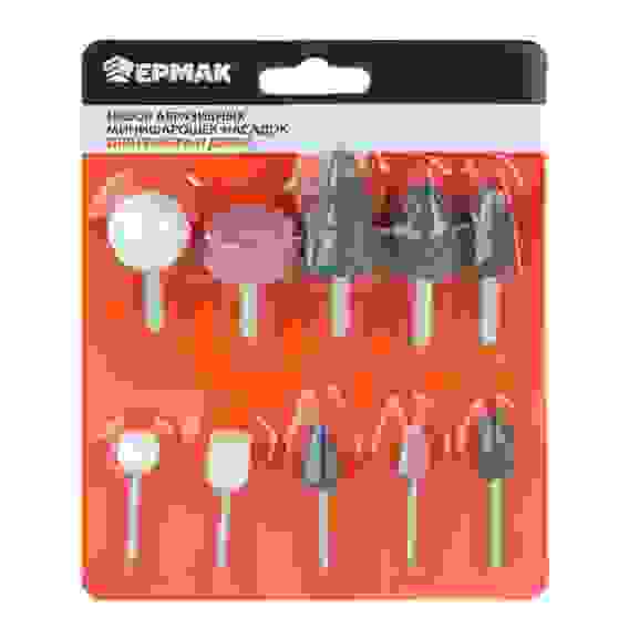 Набор абразивных минишарошек-насадок для гравера и дрели, хвостовик d 3мм/6мм, 10 предм. ЕРМАК