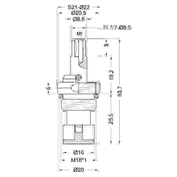 Кран-букса для смесителя, М18х1, квадрат, шток 7х9мм, 180°, металлокерамика