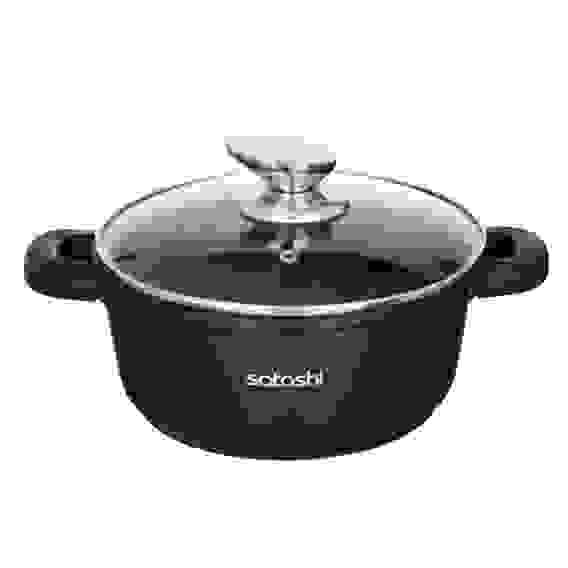 Лион Кастрюля с крышкой 2,0л d20*9см, а/приг.покр.Мрамор, силик.протекторы ручек, индукция SATOSHI