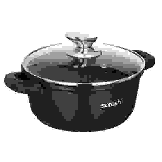 Лион Кастрюля с крышкой 2,0л d20*9см, а/приг.покр.Мрамор, силик.протекторы ручек, индукция SATOSHI