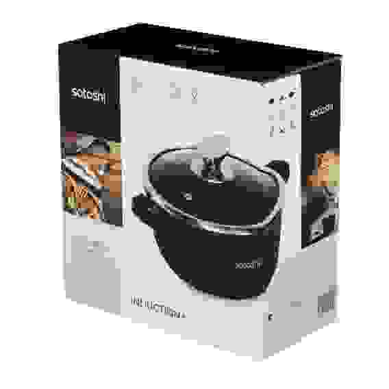 Лион Кастрюля с крышкой 2,0л d20*9см, а/приг.покр.Мрамор, силик.протекторы ручек, индукция SATOSHI