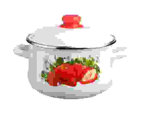 Кастрюля 4,0л конич белая с рис [КЛУБНИКА САДОВАЯ]