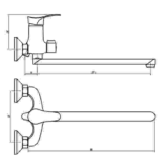 Смеситель для ванны с душем, прямой излив 35см, керам. картридж 35мм, хром, цинк, SK08-P109 СоюзКран