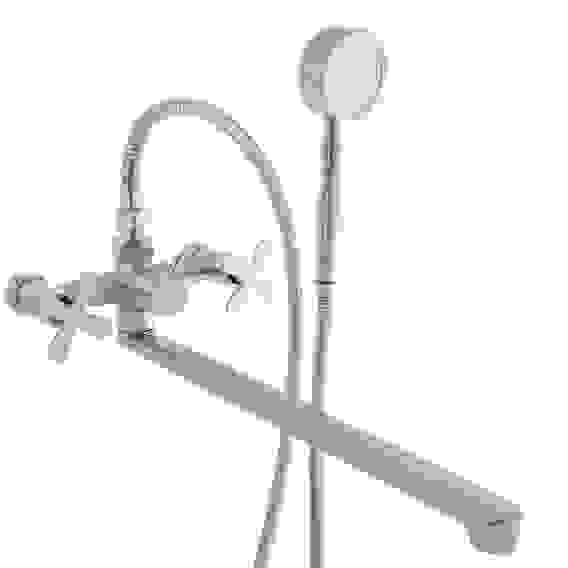 Смеситель для ванны с душем, прямой излив 30см, кер. кран-буксы 1/2, нерж.сталь, SS08-P242 СоюзКран