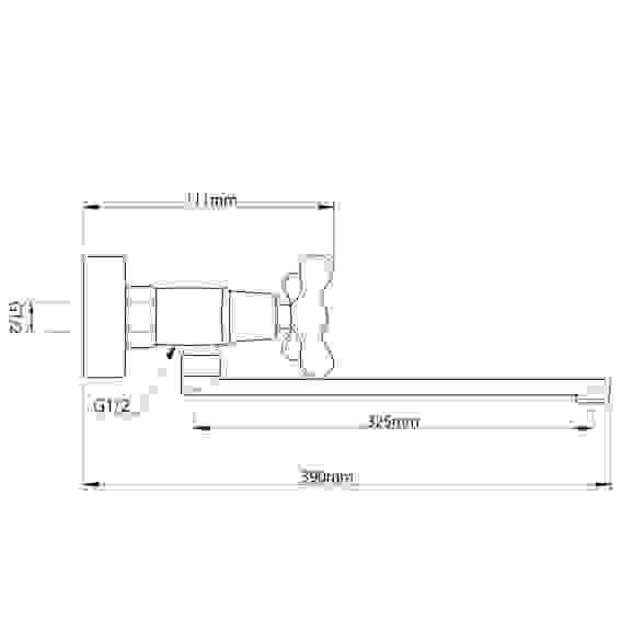 Смеситель для ванны Уран, прямой излив 30см, кран-буксы 1/2, душ. набор, крест, латунь, хром RAIN