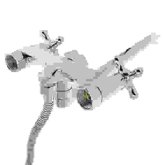 Смеситель для ванны Уран, прямой излив 30см, кран-буксы 1/2, душ. набор, крест, латунь, хром RAIN