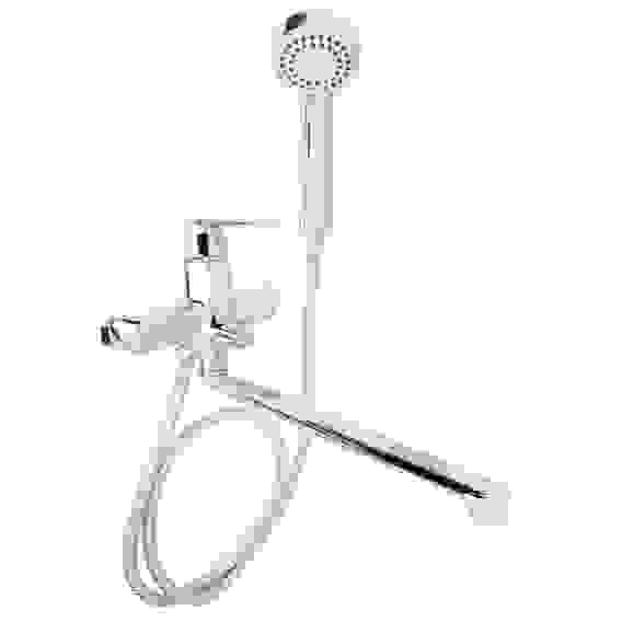 Смеситель для ванны Гранат, прямой излив 35см, душ. набор, картридж 35мм, латунь, хром RAIN