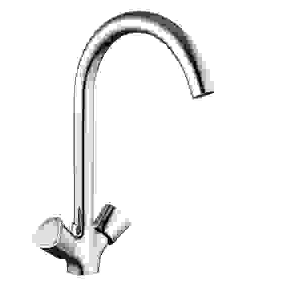 Смеситель для кухни Уран, высокий излив, керам. кран-буксы 1/2, латунь, хром RAIN