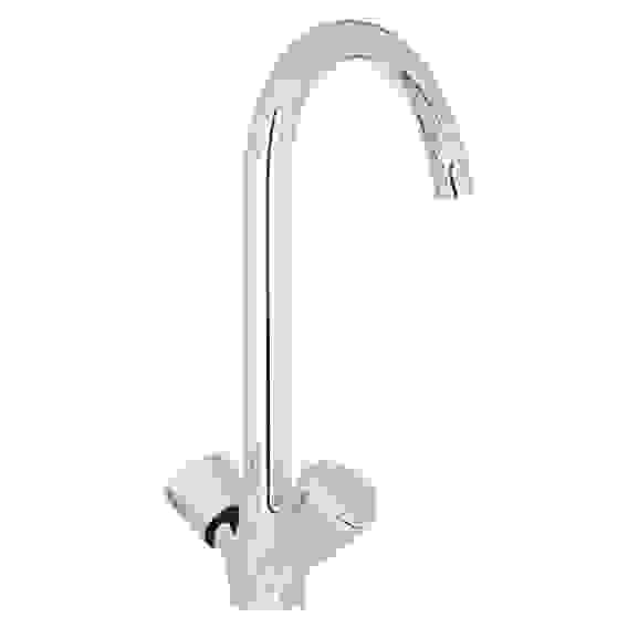 Смеситель для кухни Уран, высокий излив, керам. кран-буксы 1/2, латунь, хром RAIN