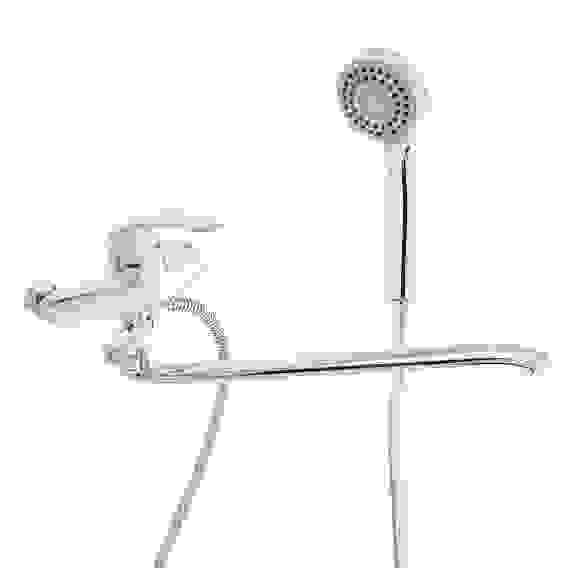 Смеситель для ванны Коралл, плоский излив 40см, душ. набор, картридж 40мм, латунь, хром RAIN