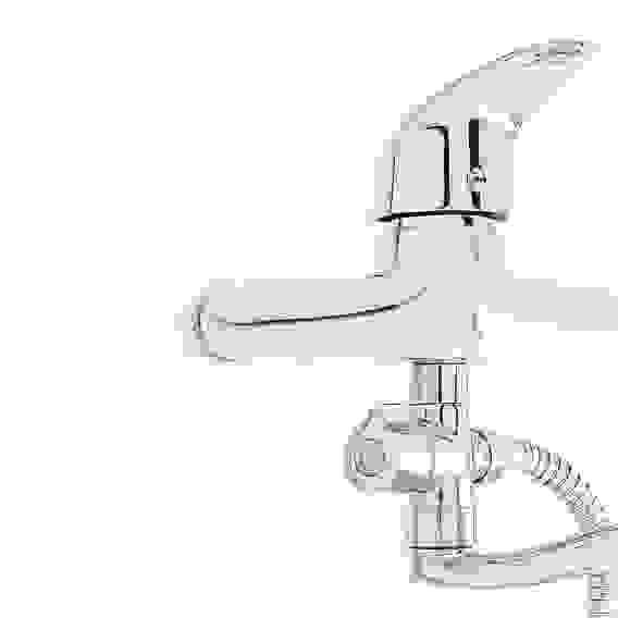 Смеситель для ванны Коралл, плоский излив 40см, душ. набор, картридж 40мм, латунь, хром RAIN