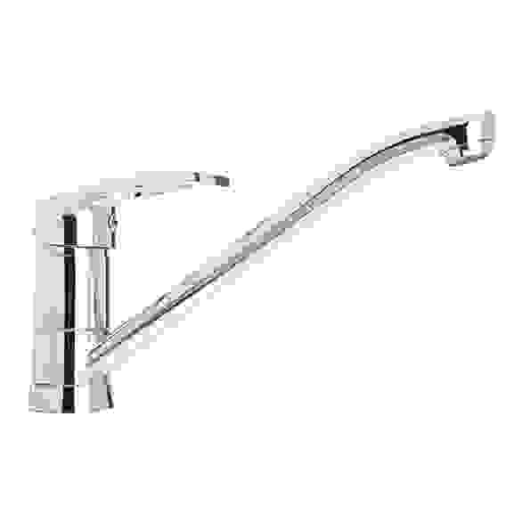 Смеситель для кухни Платина, длинный плоский излив, картриджд 40мм, гайка, латунь, хром RAIN