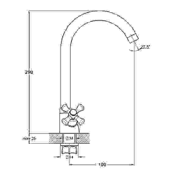 Смеситель для кухни Нефрит, поворотный излив, керам. кран-буксы 1/2, гайка, латунь, хром RAIN