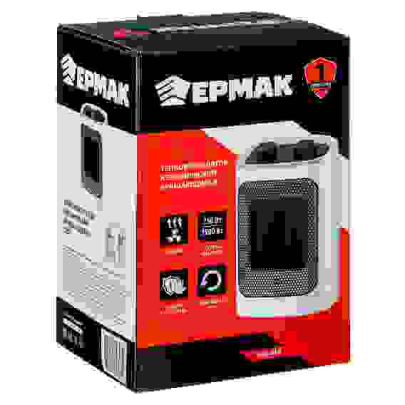 Тепловентилятор керамический вращающийся 750/1500Вт, термостат, защита от перегрева, ручка ЕРМАК