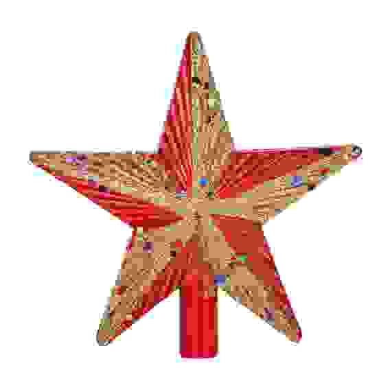 Звезда на макушку ёлки 12х12см, пластик, глиттер, красно-золотая СНОУ БУМ