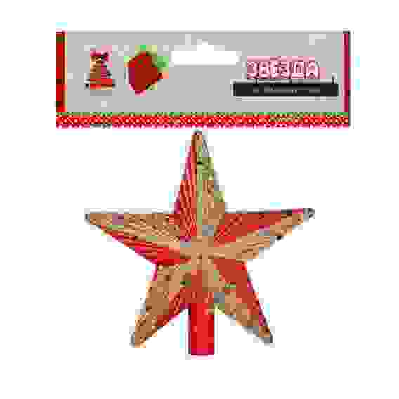 Звезда на макушку ёлки 12х12см, пластик, глиттер, красно-золотая СНОУ БУМ