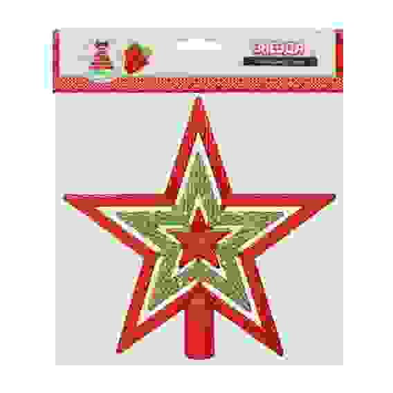 Звезда на макушку ёлки 19х19см, пластик, глиттер, красно-золотая СНОУ БУМ