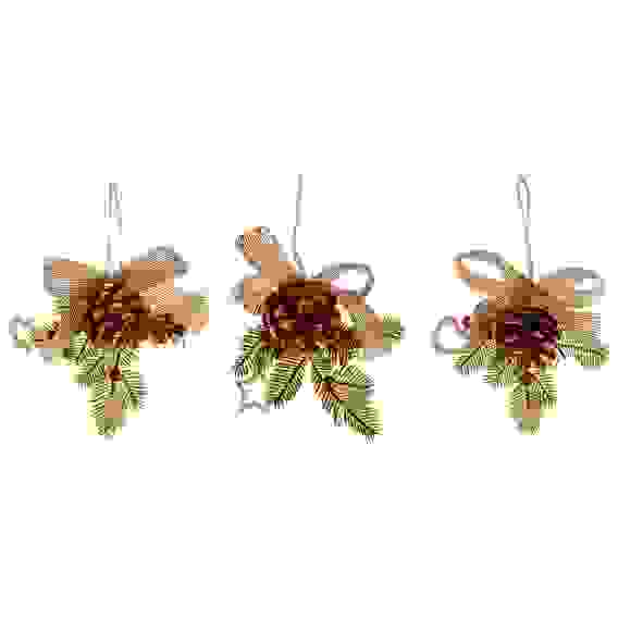 Подвеска в виде еловой веточки с шишкой и бантом, полиэстер, пл, полифом, 12x10x4см, 3 диз СНОУ БУМ
