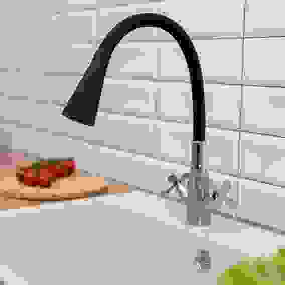 Излив смесителя для кухни, силиконовый, 2 режима, черный