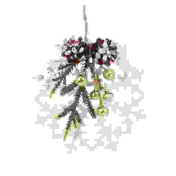 Подвеска декоративная, в виде снежинки с хвойным декором, глиттер, белый, пластик, 12,5см СНОУ БУМ