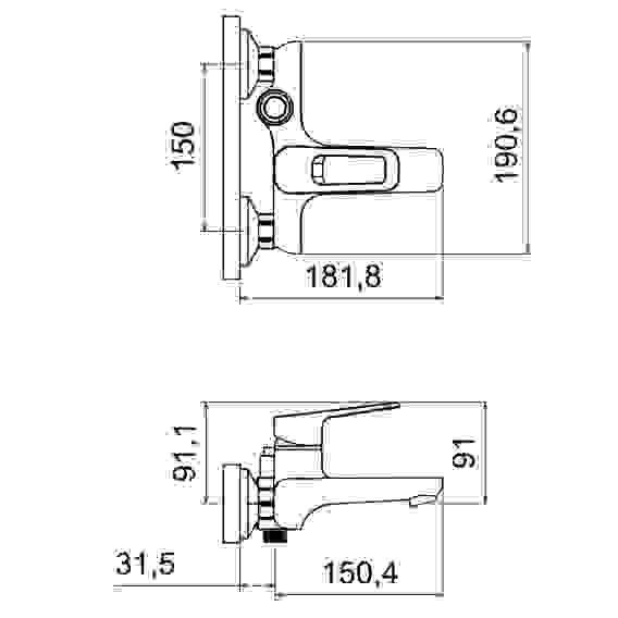 Смеситель для ванны с душем, короткий излив, керам. картридж 35мм, хром, цинк, SK07-M137 СоюзКран