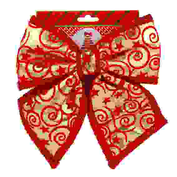 Бант декоративный 20x22 см, цвет золотой с красным узором СНОУ БУМ