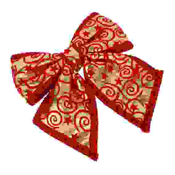 Бант декоративный 20x22 см, цвет золотой с красным узором СНОУ БУМ