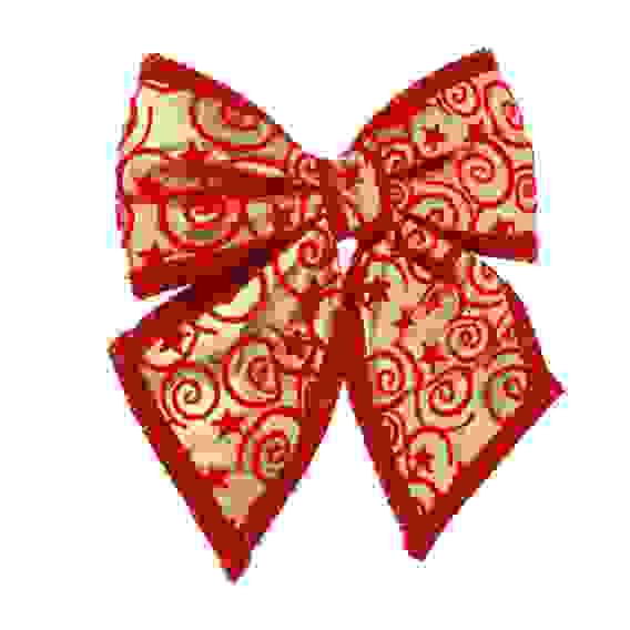 Бант декоративный 20x22 см, цвет золотой с красным узором СНОУ БУМ