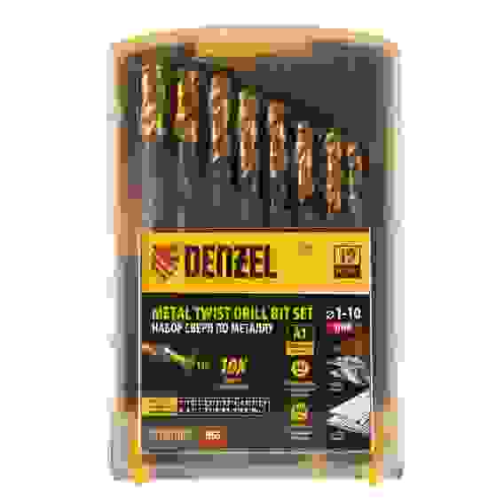 Набор сверл по металлу, 1-10 мм, HSS-Tin, Golden Tip, 19 шт// Denzel